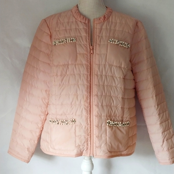 CHICO Jacket Top Quilt Light Dusty Pink Bead Rhinestone Regency Core Size Large - Picture 3 of 14